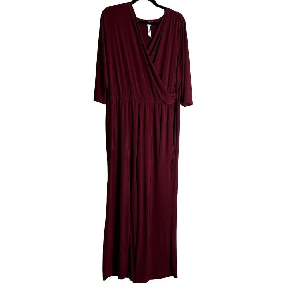 NY Collection Petite Plus Jumpsuit Women Size 1XP Burgundy Flattering Modest